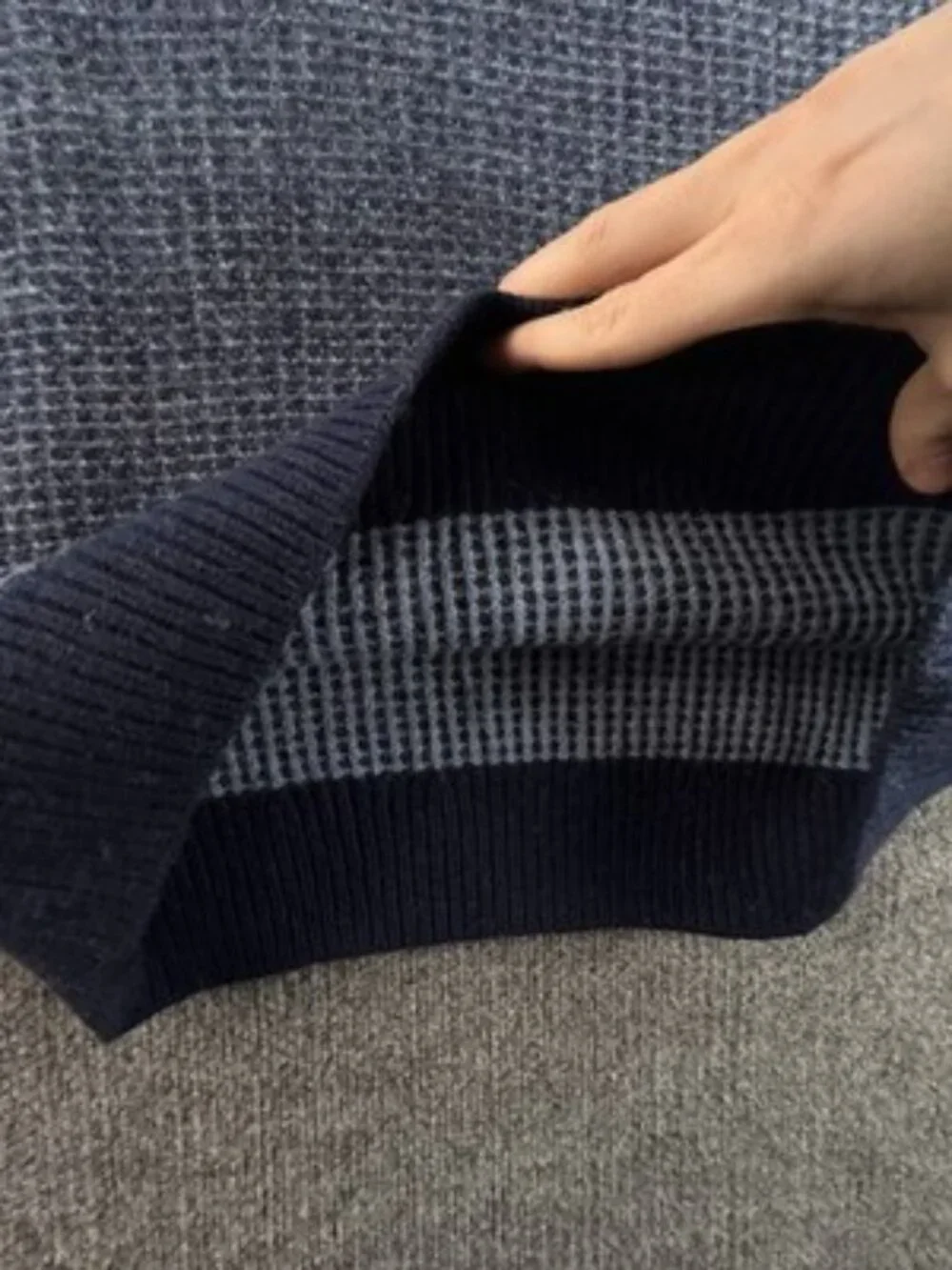 Fred Perry Thick Waffle Knit Turtleneck Sweater Large Logo Blue Wool Pullover